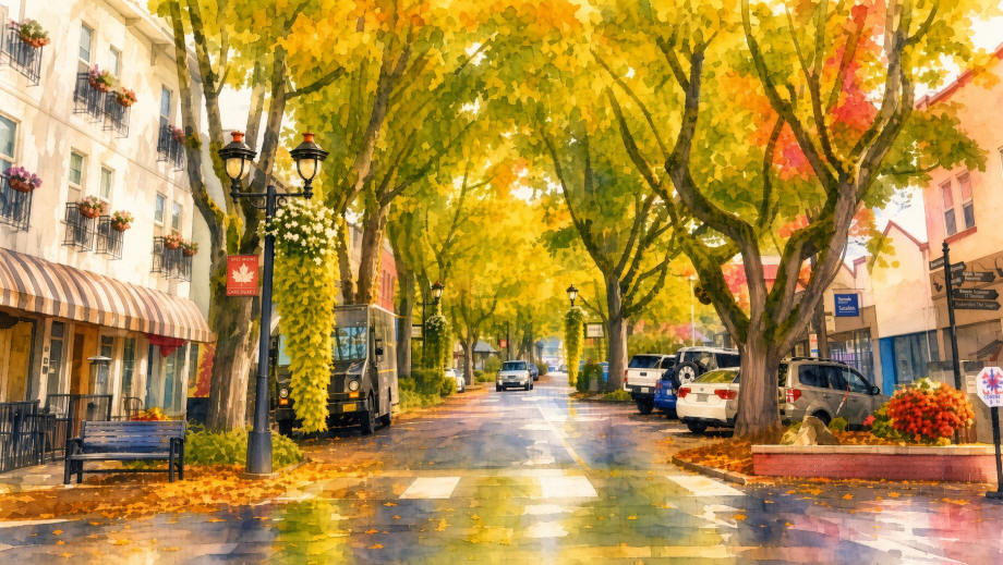 Watercolor of downtown Camas